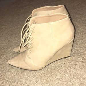 Nude Suede Lace Up Wedge Heels